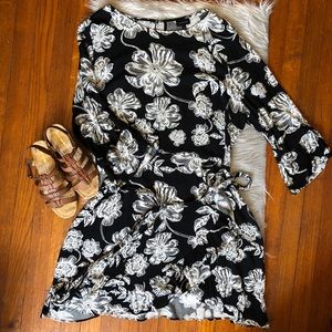 Who What Wear Black Floral Faux Wrap Dress